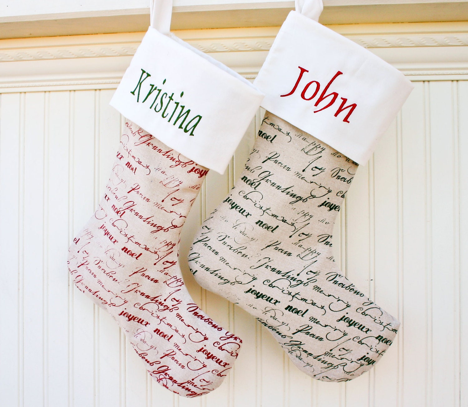 Christmas Stocking Script- Personalized Christmas Stocking, Cottage Chic, Embroidered Stocking, Beach, Coastal Christmas