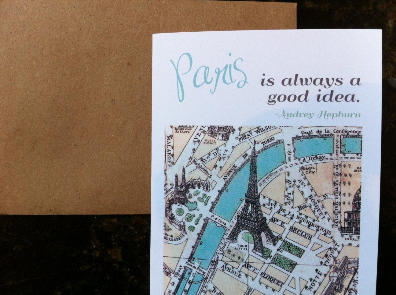 Paris is Always a Good Idea Note Cards II with Kraft Envelopes (A1)(set of 5). Audrey Hepburn Paris Quote Cards. For Her. Gift Giving.