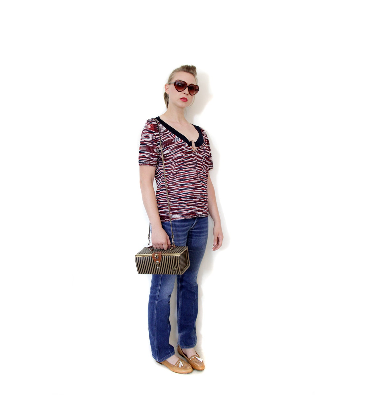 Vintage blouse / Missoni 90s knit short sleeve sweater / size L
