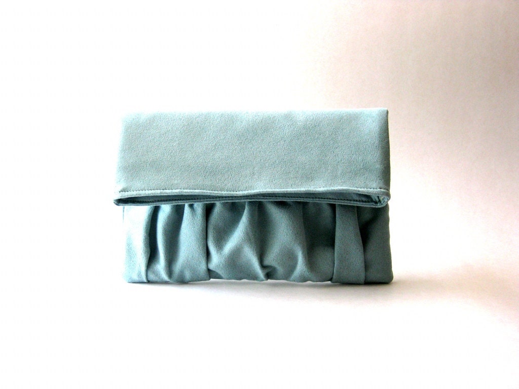 Vegan Bridal Fold over Clutch - Delicada Fold Over Clutch in Light Blue Vegan Suede