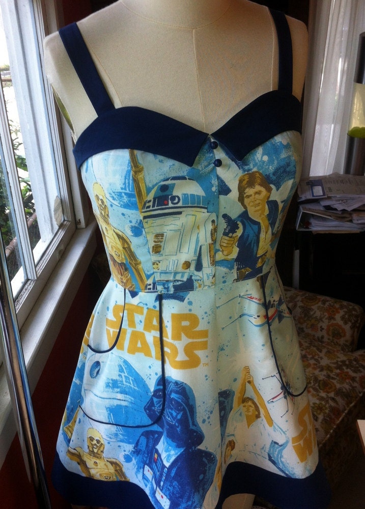 Star Wars Pinup Dress with Navy Collar- Upcycled OOAK