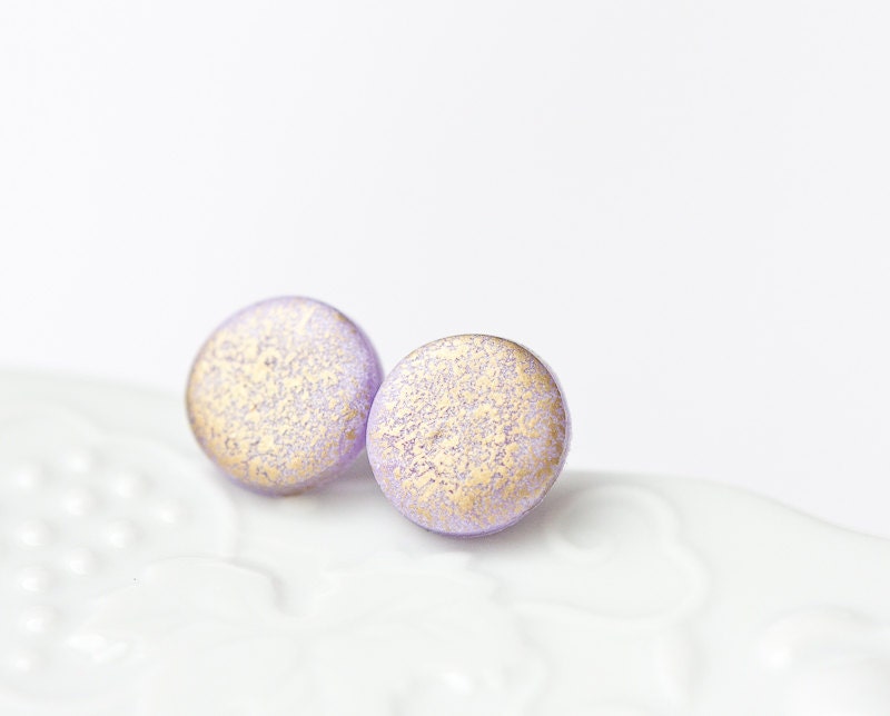 Gold Spattered Stud Earrings Lilac Lavender Pastel geometric jewelry rusteam tbteam Free Shipping - daimblond