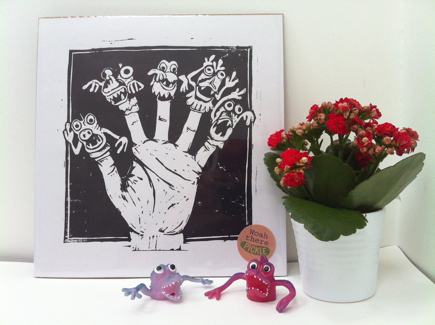 Linocut Monster Hand Print