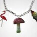 Garden Gnome, Flamingo and Mushroom Charms on a Silver Plated Chain