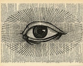 Steampunk Vintage Dictionary Print - All Seeing Eye - Spooky Victorian Art - Upcycled Recycled Antique Book Print - Surreal Occult Victorian
