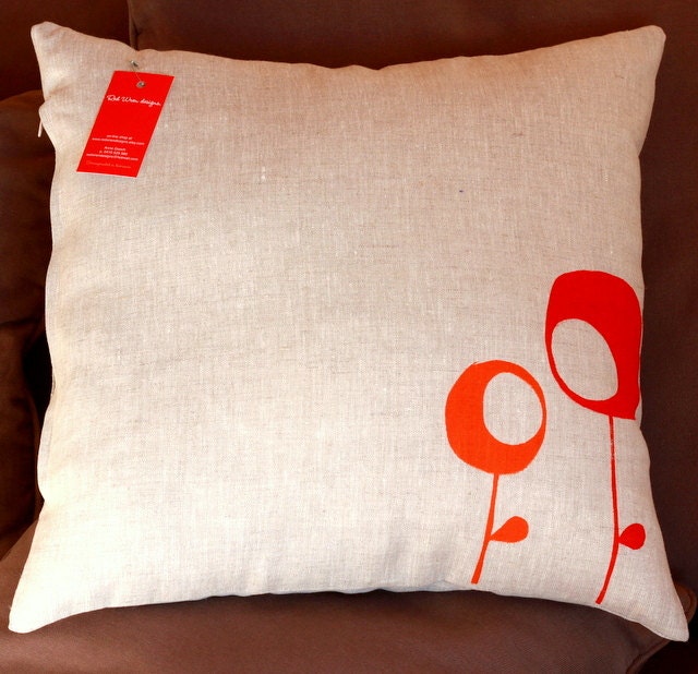 Square Linen Cushion Cover - Retro Trees