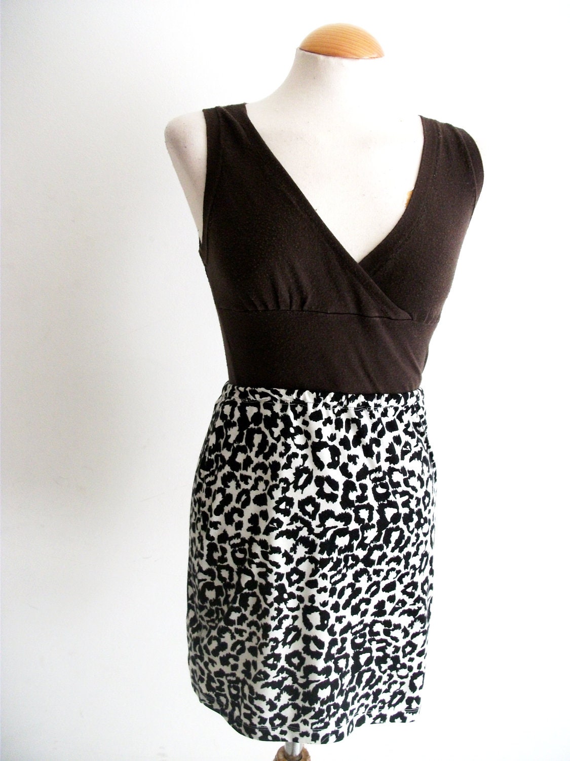 Brown and Grey Leopard Print V Neck Dress