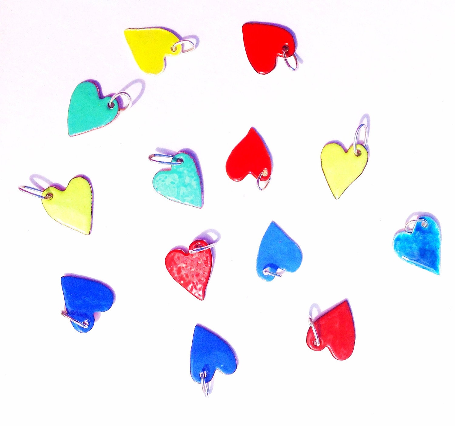 sugar hearts enamel handmade silver copper eco recycled metal red green tiffany blue cobalt yellow