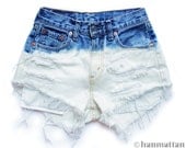 ALL SIZES "PLAINO" Vintage Levi high-waisted denim shorts blue ombre dip dyed bleached