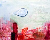 Large Abstract landscape Painting 72x24 Diptych canvas By Ana Gonzalez modern wall art pink orange fuchsia blue red textured mixed media