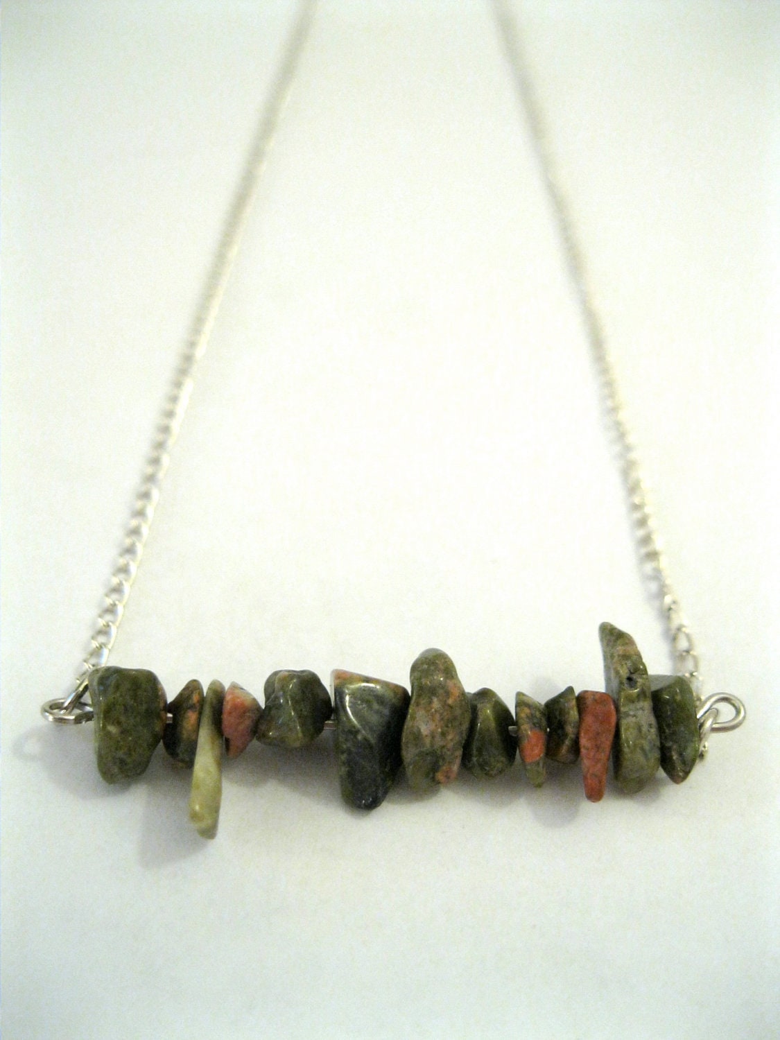 Unakite Mini Nugget Necklace - Pink and Green Stone Necklace