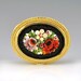 Micro Mosaic Pin Gold Italian Black Red Floral Flowers Murano Venetian Glass Tiles Oval Vintage - 1879