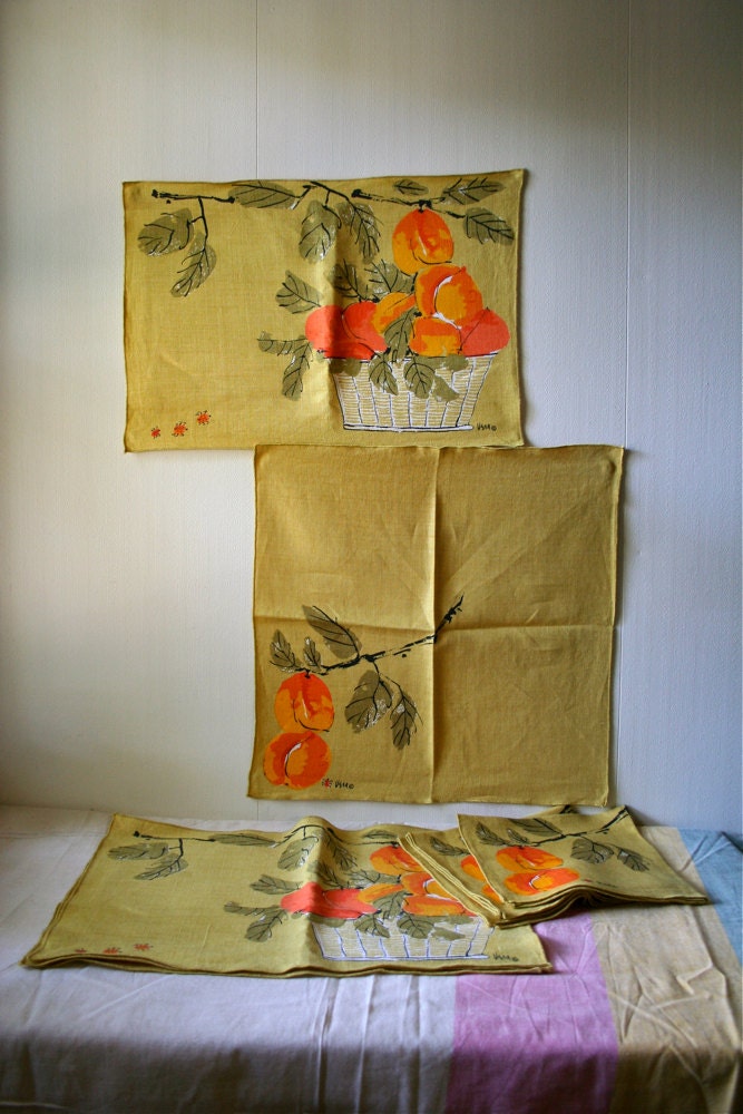 Vintage Vera Placemats Napkins Set of 8 1960s 1970s Fruit Baskets Ladybug SALE