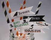 25 Halloween Party Straws Black Orange Crow Skull Happy Halloween Trick or Treat