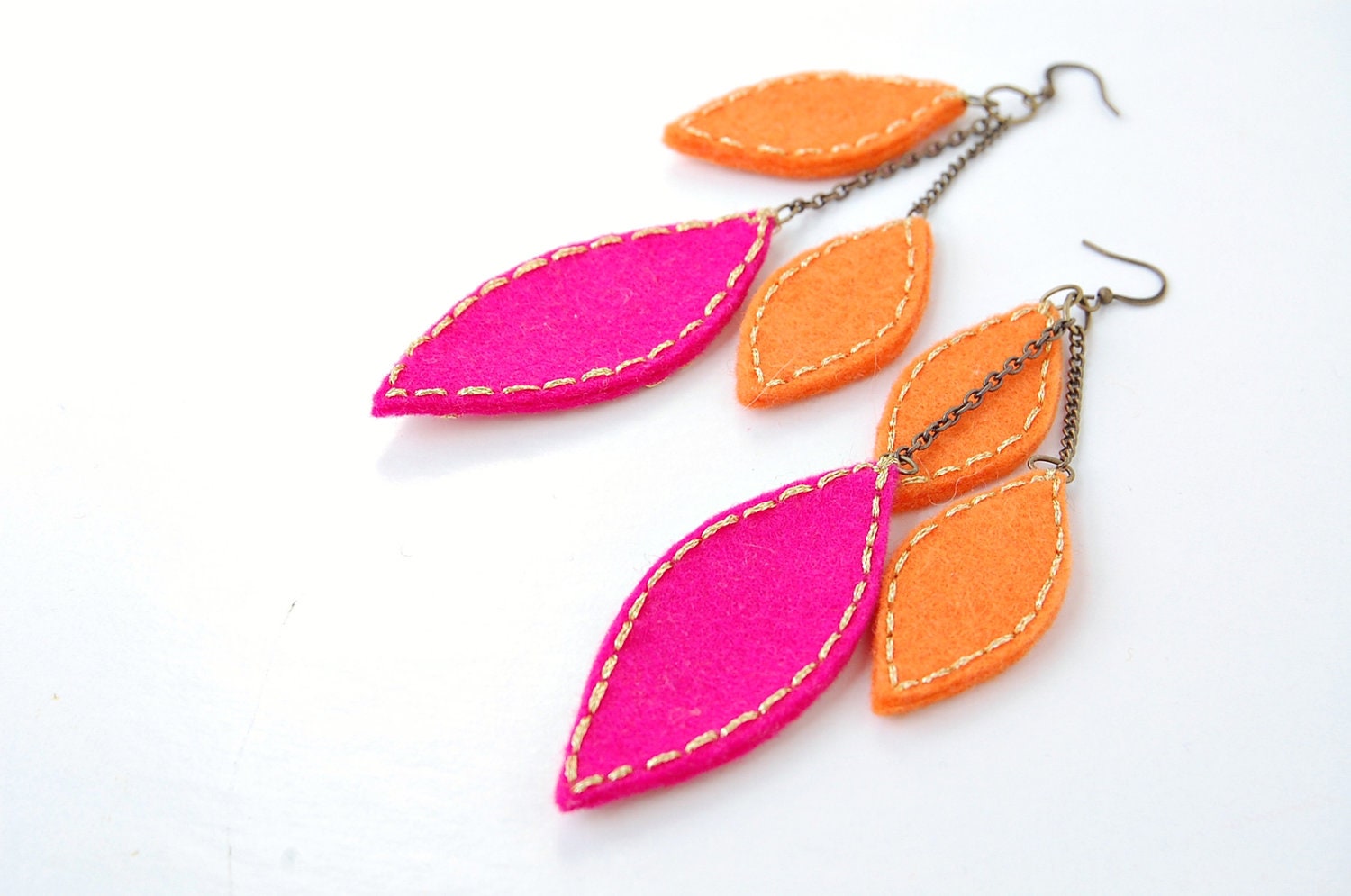Falling Leaves Embroidered Wool Earrings