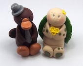 Custom Wedding Cake Topper, Platypus and Turtle Couple, Personalized Figurines, Made To Order