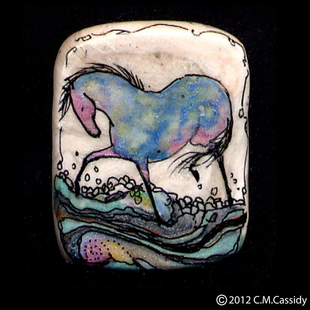 Fun in the Water Horse Pin in Pink Aqua Blue and Very Light Green