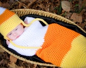 Candy Corn Cocoon and Earflap hat Crochet Pattern PDF 632 - SandysCapeCodOrig