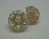 Upcycled OOAK vintage clear resin 16mm white pearl button eco friendly women teen bridal wedding prom night