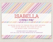 Rainbow - Set of 25 modern and bright striped baby shower invitations