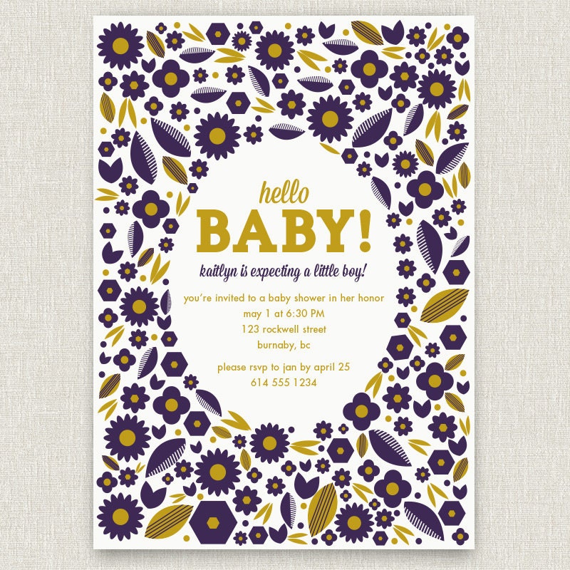 Flowerly - Set of 25 retro graphic baby shower invitations