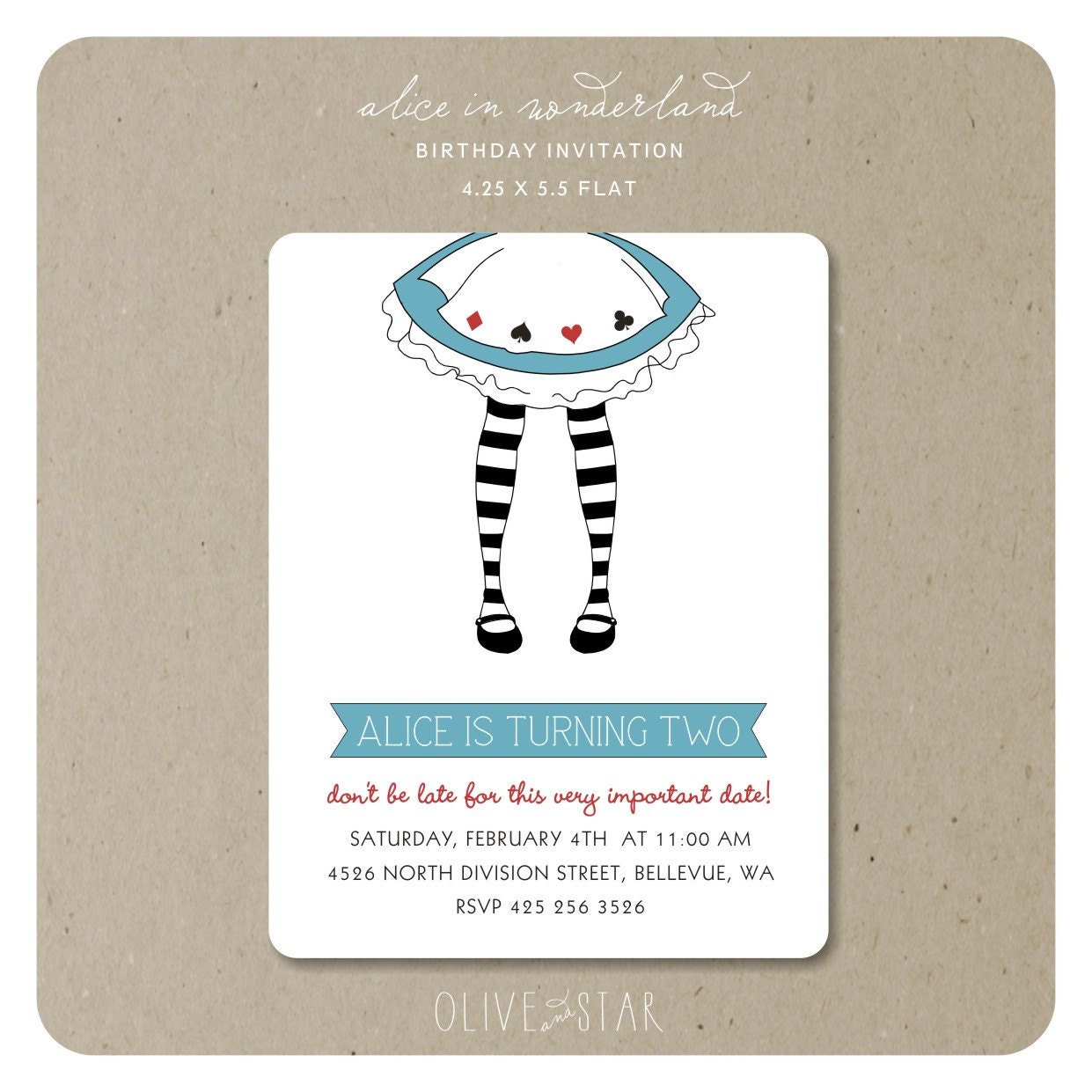 alice in wonderland :  birthday invitation set