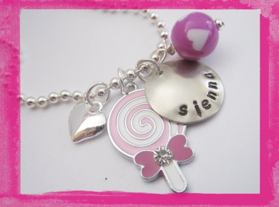Hand Stamped Jewelry - I LOVE SWEETS - Personalized  Necklace for Children