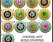 Lemon Yellow, Tiffany Blue and White Stripes with Polka Dots Wine or Bottle Stopper- You Choose Design and Letter