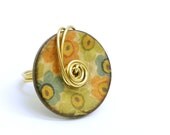 20% off Spring Sale - Wire Wrapped  Button Ring - Coconut  shell button