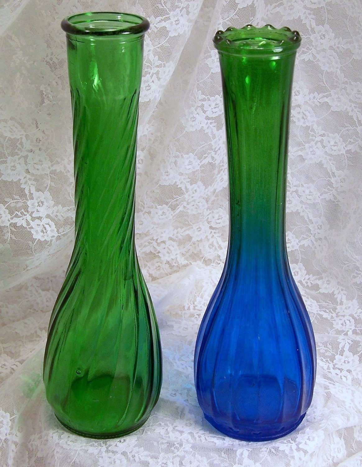 Pair of Vintage Bud Vases Blue and Blue Green by VintageDelights4U