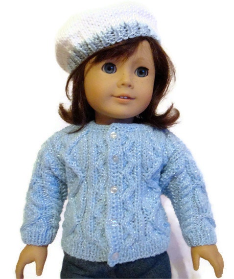 Hat and Sweater Set Blue White American Girl Doll