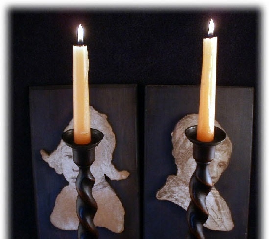 Cottage Chic Turned Barley Sugar Wooden Candlesticks Antique Candle Holders Home Decor FREE Shipping