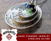 Personalized Necklace - Hand Stamped Jewelry - Mother Necklace - Chloe Triple Cup with 3 Swarovski Crystals mom necklace