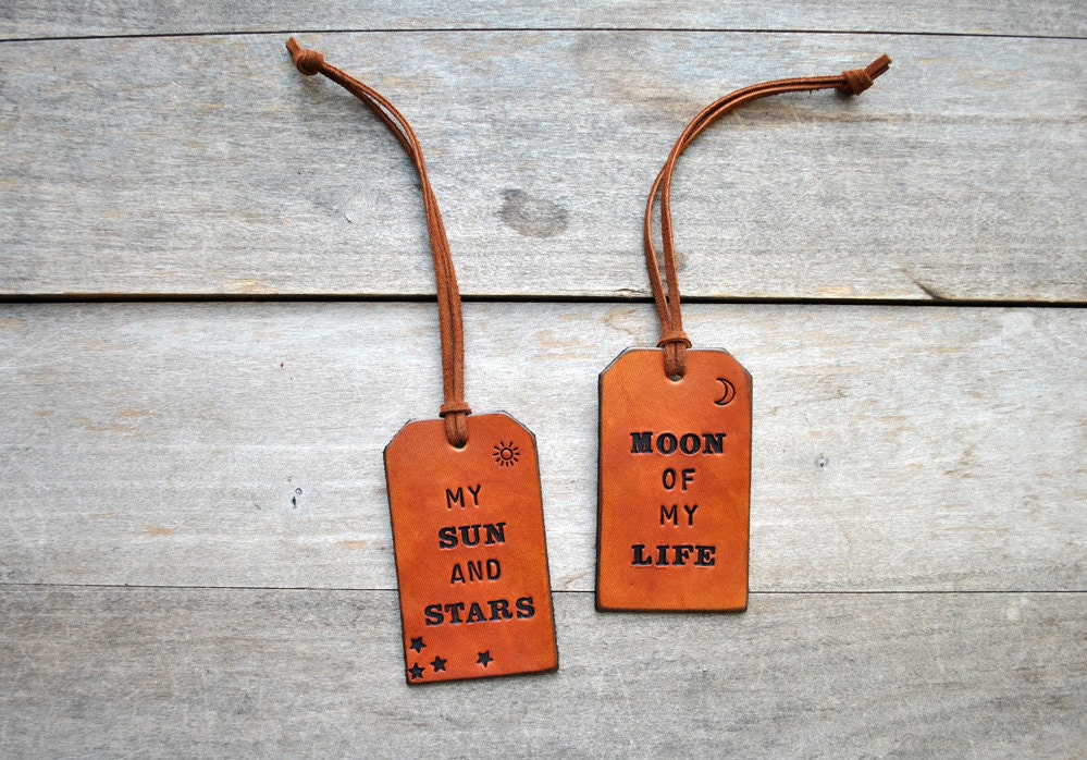 2 Custom Leather Luggage Tags - Vertical - Gift for Him or Her