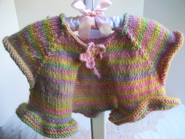 Ballet Shrug Bolero  Toddler Girl  Cap Sleeved   Ruffled     Graduated Pastels   Wool   Hand Knit