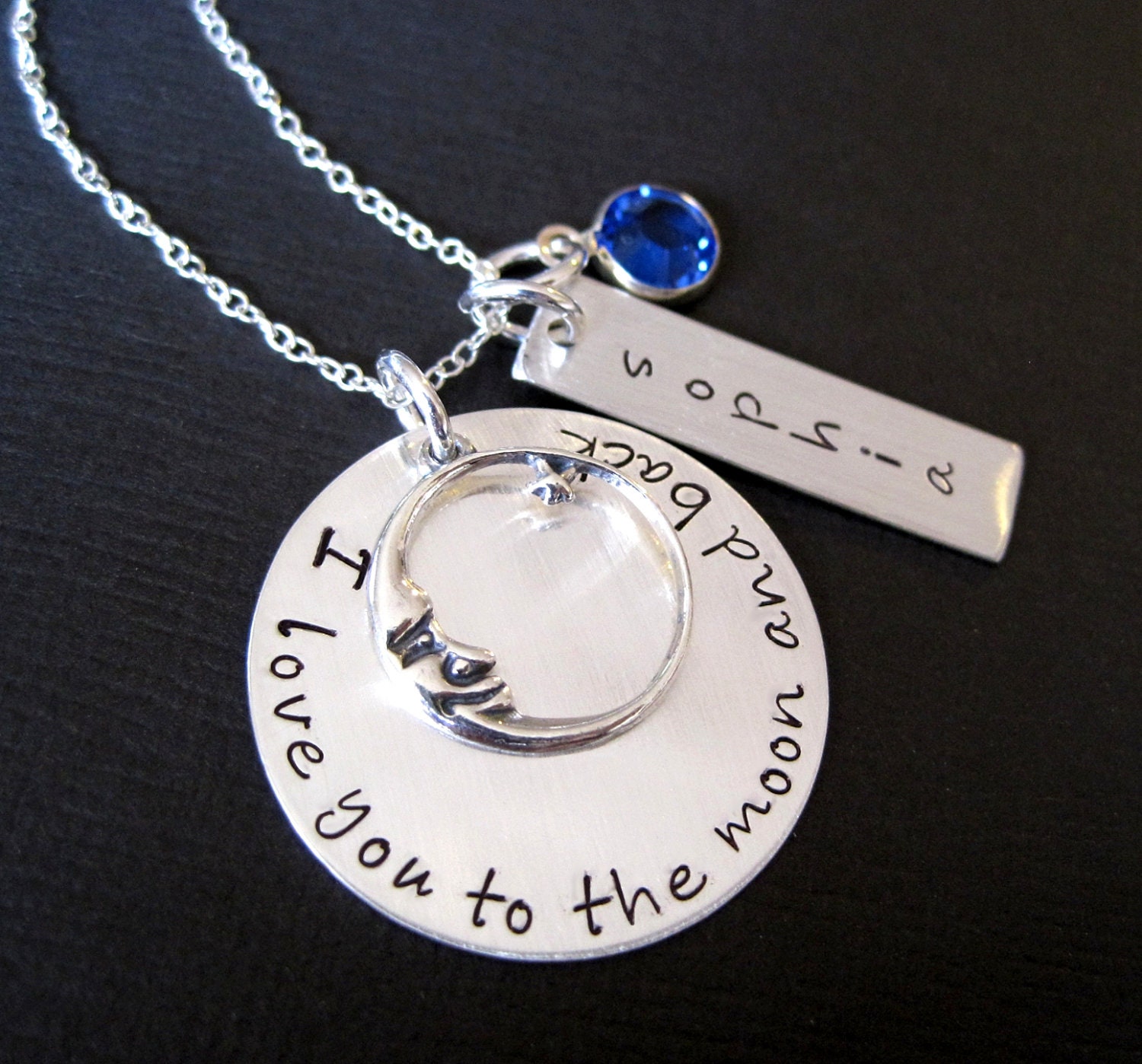 Hand stamped jewelry  Ultimate I Love You To the Moon and Back Personalized Sterling Silver Necklace with Birthstone