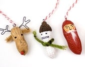 3 Christmas Ornaments - funny painted peanuts