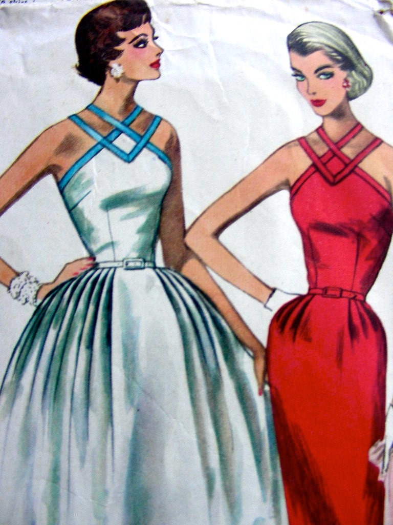 Vintage 50's Simplicity 2106 Pattern - UNCUT - Party Dress with criss cross straps - Bust 33