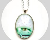 Vintage Princess Phone Pendant--Aqua Turquoise Pink Retro Charming