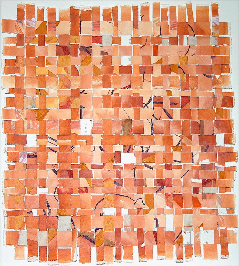 Orange Paper Weaving- Original Watercolor Mixed Media- Contemporary Decor-15x15
