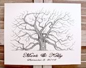 X-Large Hand Drawn Fingerprint Guest book Wedding Tree, Live Oak in black with 2 ink pads  and pen.