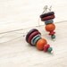 Stacked Cone Dangle Earrings, Orange Burgundy Turquoise Purple Ceramic Discs, Sterling Silver Long Earwires