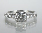FREE SHIPPING - Vintage Transitional Cut Diamond and Platinum Engagement Ring - 0.78 Carats