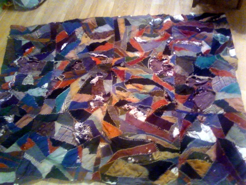 Antique Primitive Thick Cutter Crazy Quilt 1800's