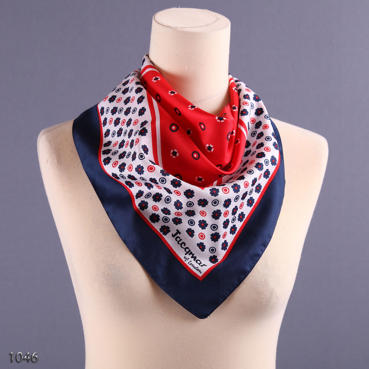 1970 Vintage Designer Scarf / Patriotic Red White and Blue Jacqmar Scarf