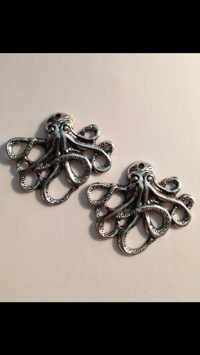 Antique Silver Octopus Charms, set of 2.