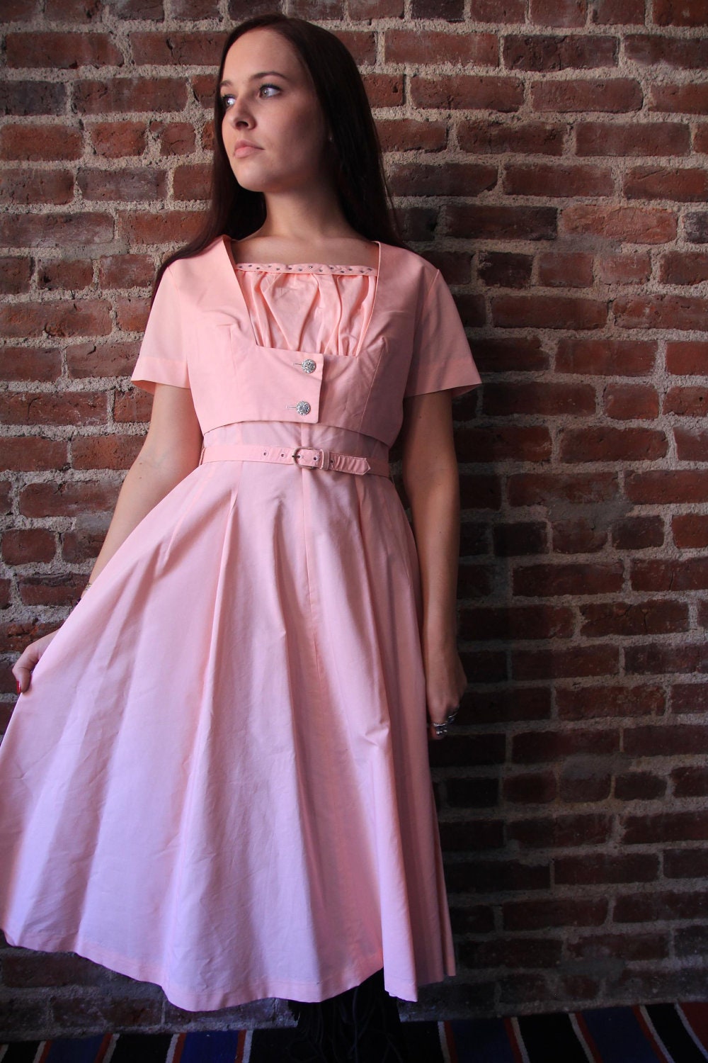 PEACHES and CREAM - Mint 1950s Dress Set with Bolero Belt and Rhinestones Glamorous Small