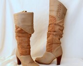 Slouch Over the Knee OTK Cuffed Boots - Leather Suede - Zodiac - Taupe Tobacco Tan Vintage 1980s - Women 6
