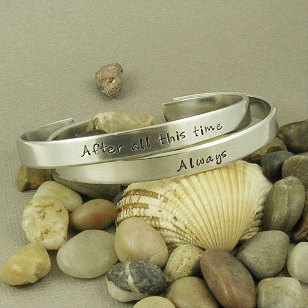 After all this time...Always Set of 2 Harry Potter inspired Hand Stamped Aluminum Cuff Bracelet
