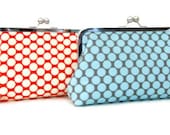 TWO CLUTCH SET  Handmade in Amy Butler Dots in Red and Blue for Bridesmaids or Bride